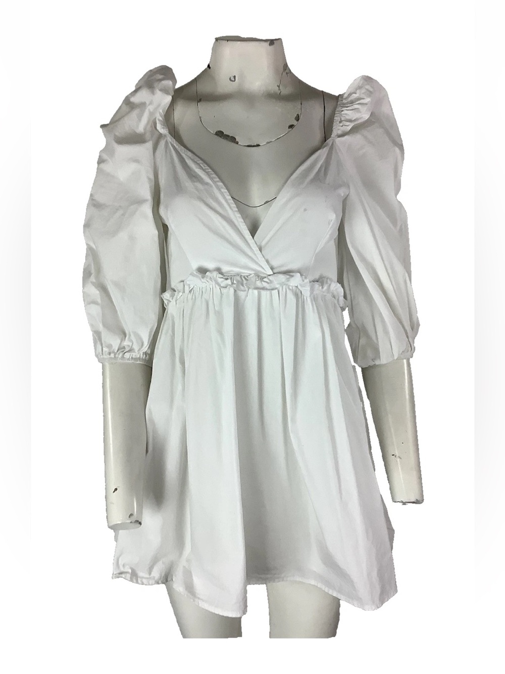 Double Crazy Sz S 100% Cotton Puff Sleeve Mini Boho Western Dress White